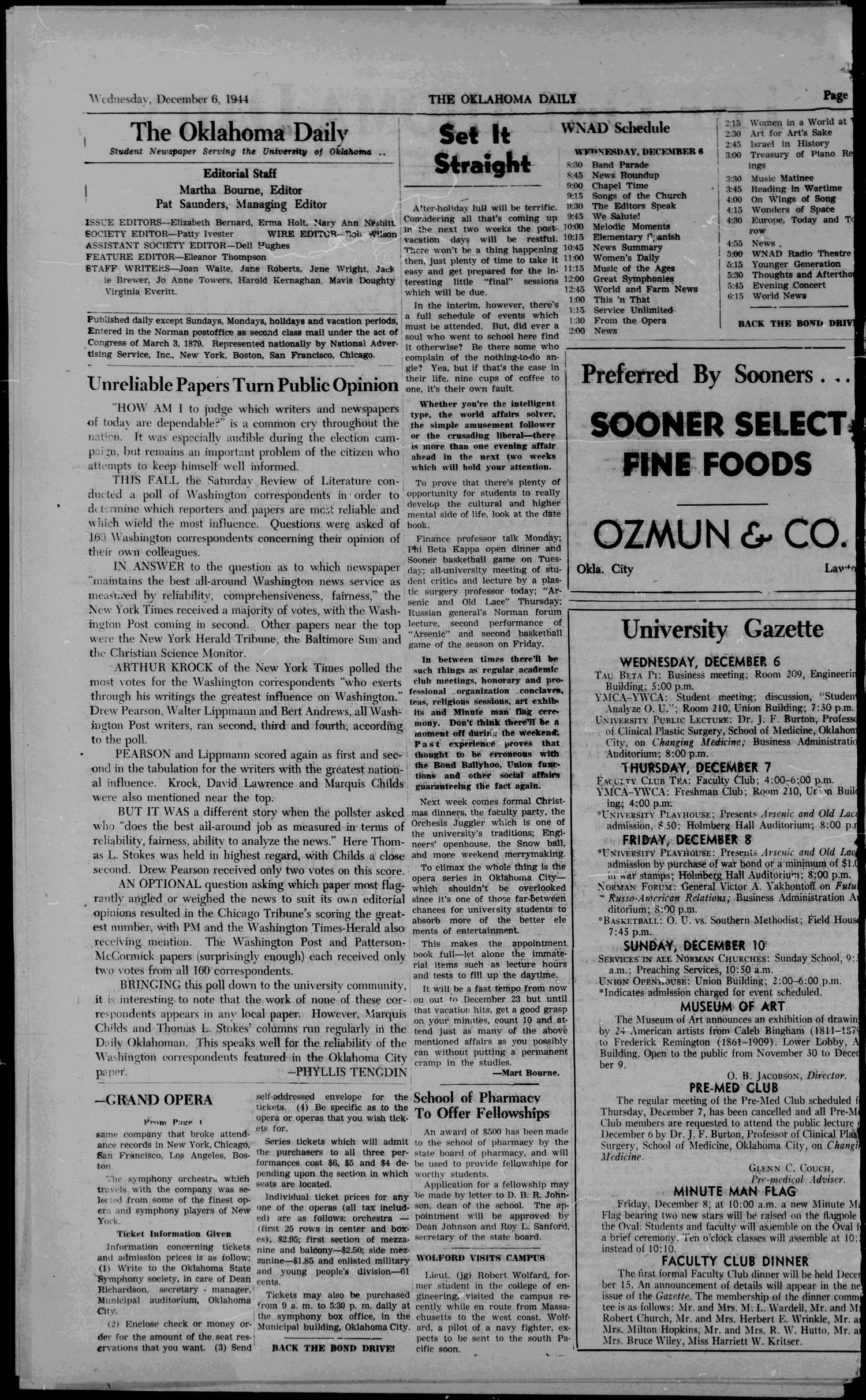 The Oklahoma Daily (Norman, Okla.), Vol. 31, No. 62, Ed. 1 Wednesday, December 6, 1944
                                                
                                                    [Sequence #]: 2 of 8
                                                
