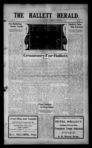 Primary view of object titled 'The Hallett Herald. (Hallett, Okla.), Vol. 2, No. 39, Ed. 1 Saturday, September 11, 1909'.