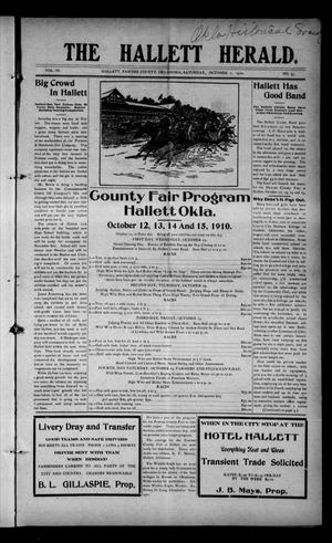 The Hallett Herald. (Hallett, Okla.), Vol. 3, No. 35, Ed. 1 Saturday, October 1, 1910