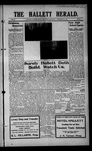 The Hallett Herald. (Hallett, Okla.), Vol. 3, No. 38, Ed. 1 Saturday, November 26, 1910