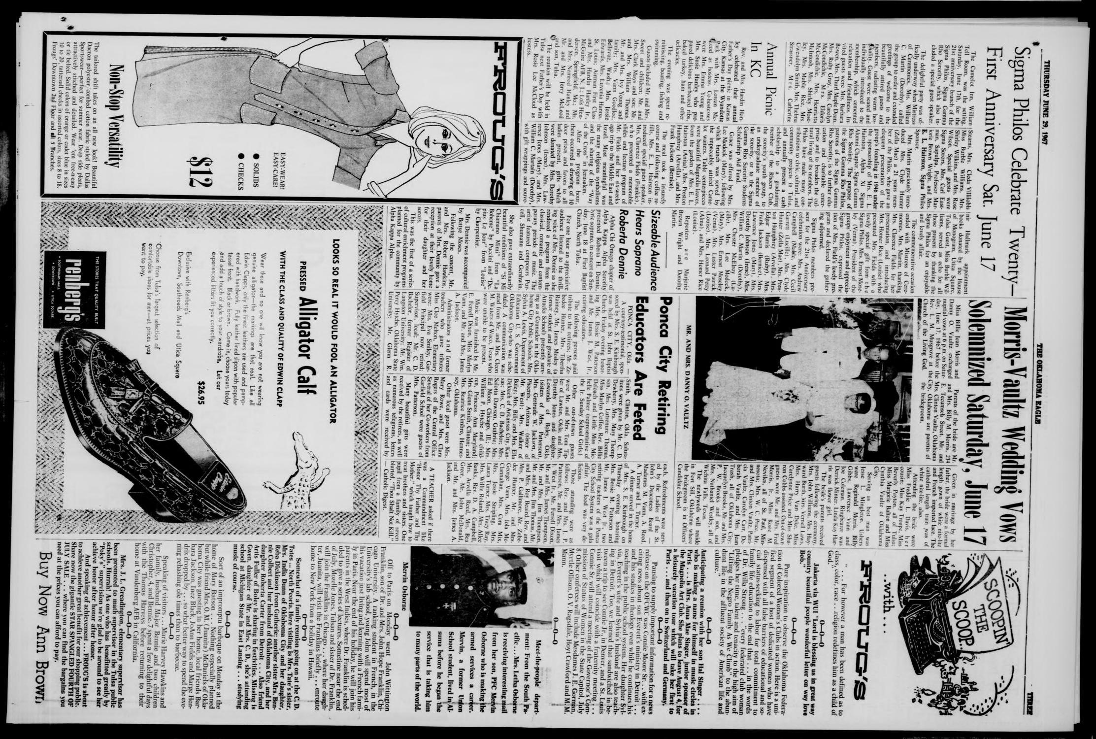 The Oklahoma Eagle (Tulsa, Okla.), Vol. 50, No. 4, Ed. 1 Thursday, June 29, 1967
                                                
                                                    [Sequence #]: 3 of 14
                                                