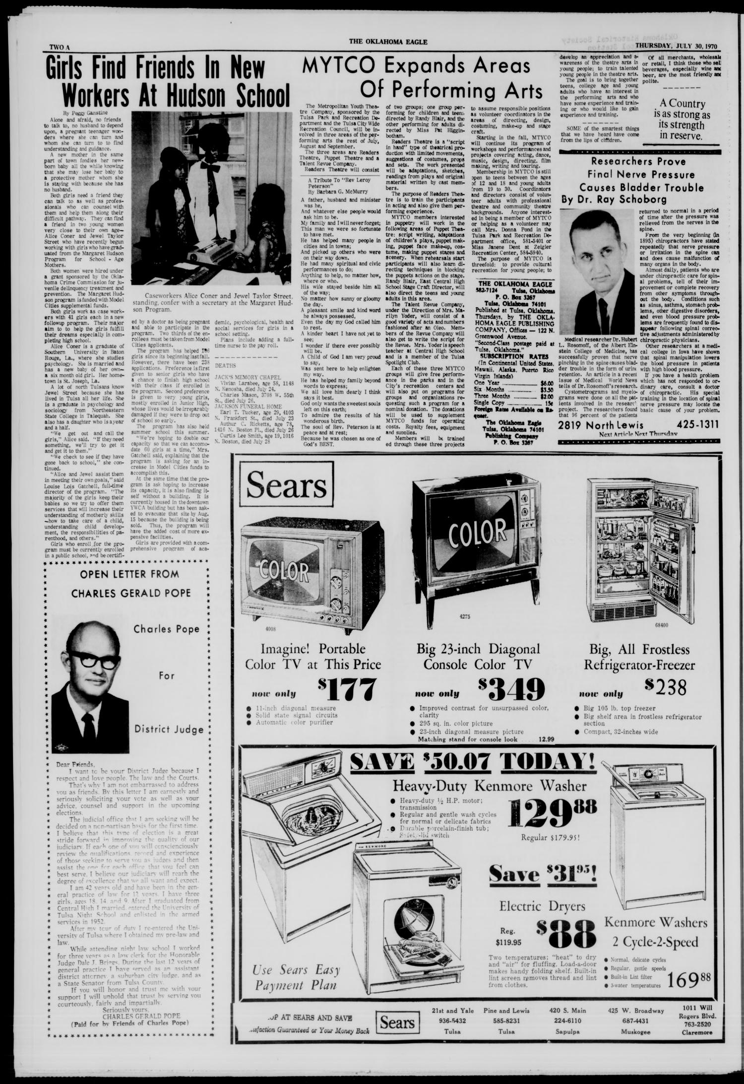 The Oklahoma Eagle (Tulsa, Okla.), Vol. 53, No. 5, Ed. 1 Thursday, July 30, 1970
                                                
                                                    [Sequence #]: 2 of 20
                                                