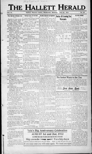 The Hallett Herald (Hallett, Okla.), Vol. 6, No. 29, Ed. 1 Saturday, July 26, 1913
