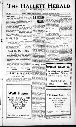The Hallett Herald (Hallett, Okla.), Vol. 8, No. 2, Ed. 1 Thursday, February 25, 1915