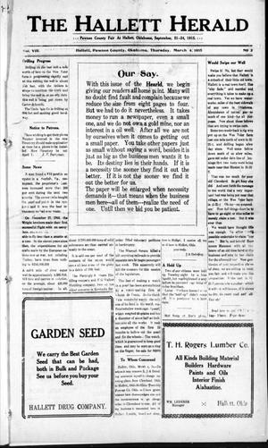 The Hallett Herald (Hallett, Okla.), Vol. 8, No. 3, Ed. 1 Thursday, March 4, 1915
