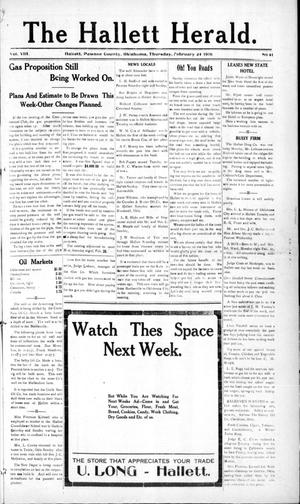 The Hallett Herald. (Hallett, Okla.), Vol. 8, No. 41, Ed. 1 Thursday, February 24, 1916