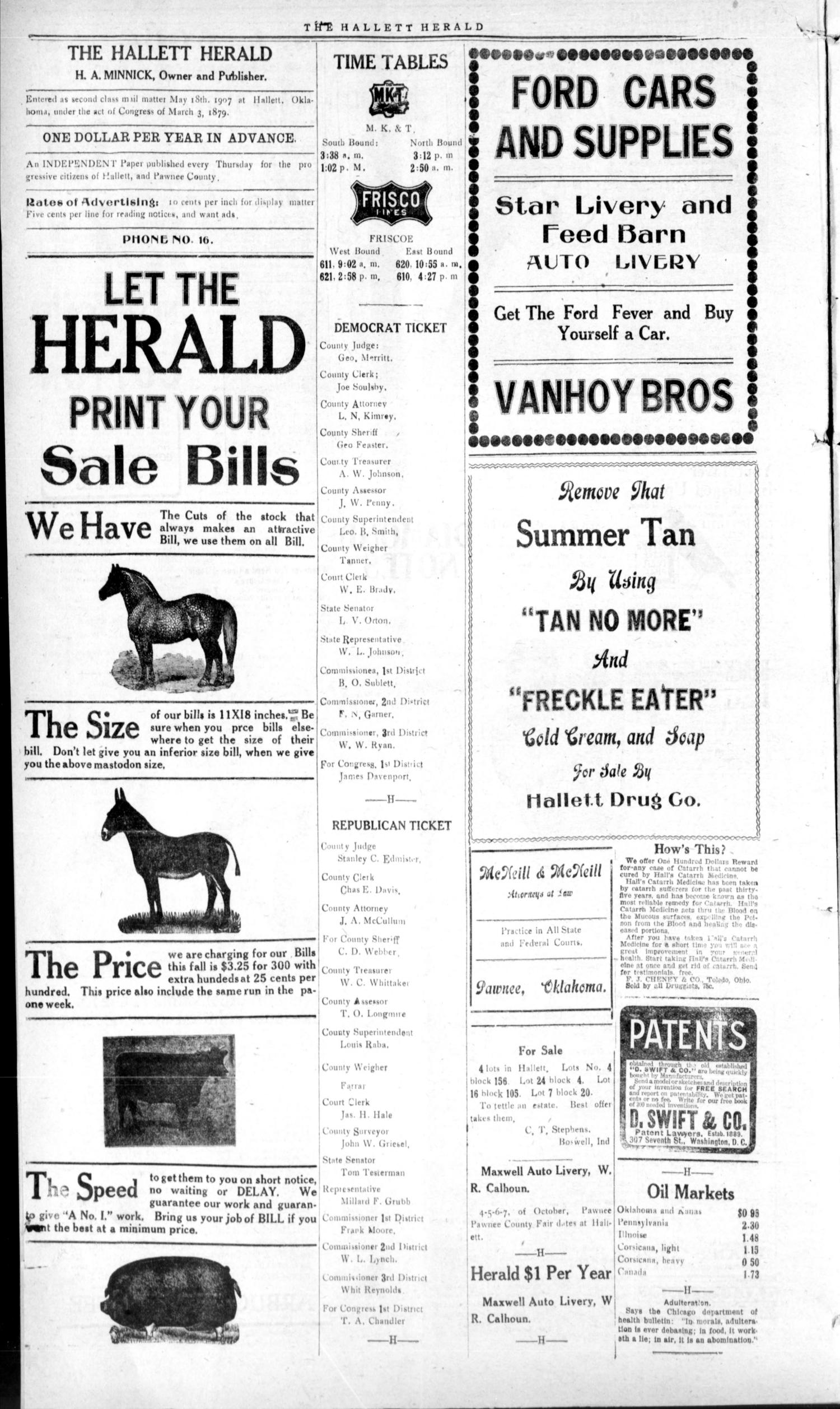 Hallett Herald. (Hallett, Okla.), Vol. 9, No. 17, Ed. 1 Thursday, September 7, 1916
                                                
                                                    [Sequence #]: 4 of 8
                                                