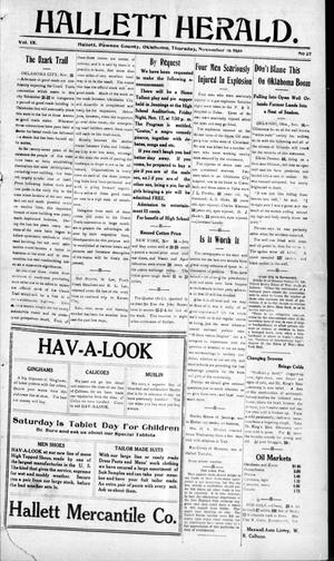 Hallett Herald. (Hallett, Okla.), Vol. 9, No. 27, Ed. 1 Thursday, November 16, 1916