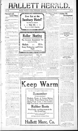 Hallett Herald. (Hallett, Okla.), Vol. 9, No. 14, Ed. 1 Thursday, January 25, 1917