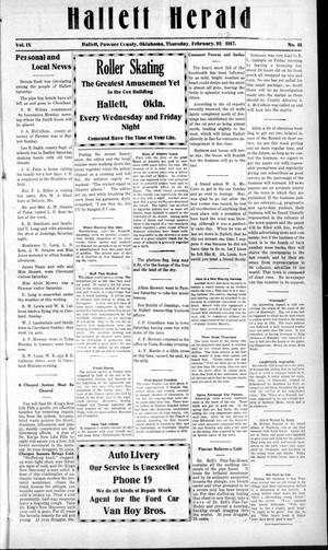 Hallett Herald (Hallett, Okla.), Vol. 9, No. 16, Ed. 1 Thursday, February 22, 1917