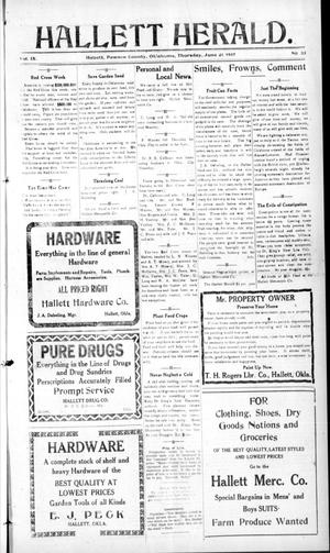 Hallett Herald. (Hallett, Okla.), Vol. 9, No. 33, Ed. 1 Thursday, June 21, 1917