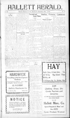 Hallett Herald. (Hallett, Okla.), Vol. 9, No. 35, Ed. 1 Thursday, July 5, 1917