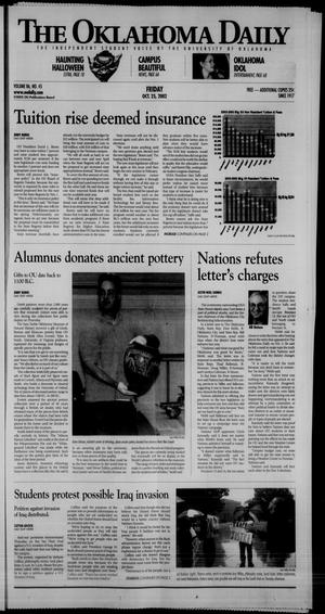 Primary view of object titled 'The Oklahoma Daily (Norman, Okla.), Vol. 86, No. 45, Ed. 1 Friday, October 25, 2002'.