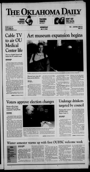 Primary view of object titled 'The Oklahoma Daily (Norman, Okla.), Vol. 86, No. 81, Ed. 1 Wednesday, January 15, 2003'.