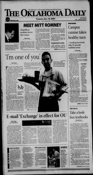 Primary view of object titled 'The Oklahoma Daily (Norman, Okla.), Vol. 92, No. 2, Ed. 1 Thursday, August 16, 2007'.