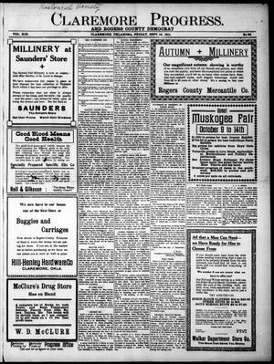 Claremore Progress. And Rogers County Democrat (Claremore, Okla.), Vol. 19, No. 33, Ed. 1 Friday, September 15, 1911