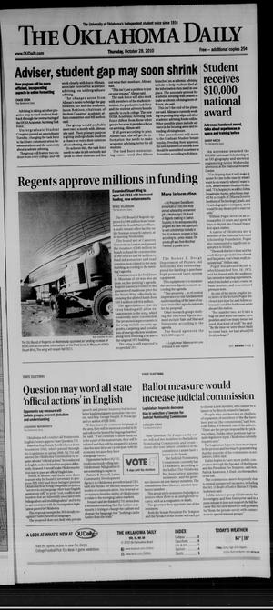 Primary view of object titled 'The Oklahoma Daily (Norman, Okla.), Vol. 96, No. 50, Ed. 1 Thursday, October 28, 2010'.