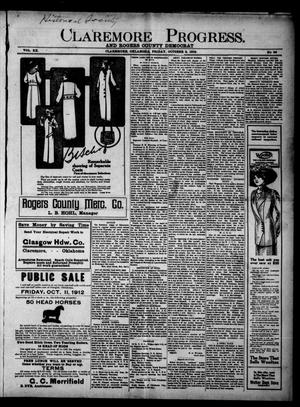 Claremore Progress. And Rogers County Democrat (Claremore, Okla.), Vol. 20, No. 36, Ed. 1 Friday, October 4, 1912