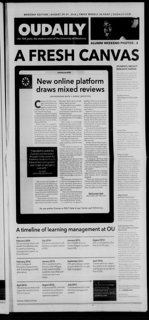 Primary view of object titled 'OU Daily (Norman, Okla.), Vol. 101, No. 3, Ed. 1 Monday, August 29, 2016'.