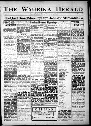 The Waurika Herald. (Waurika, Okla.), Vol. 4, No. 15, Ed. 1 Thursday, September 30, 1909