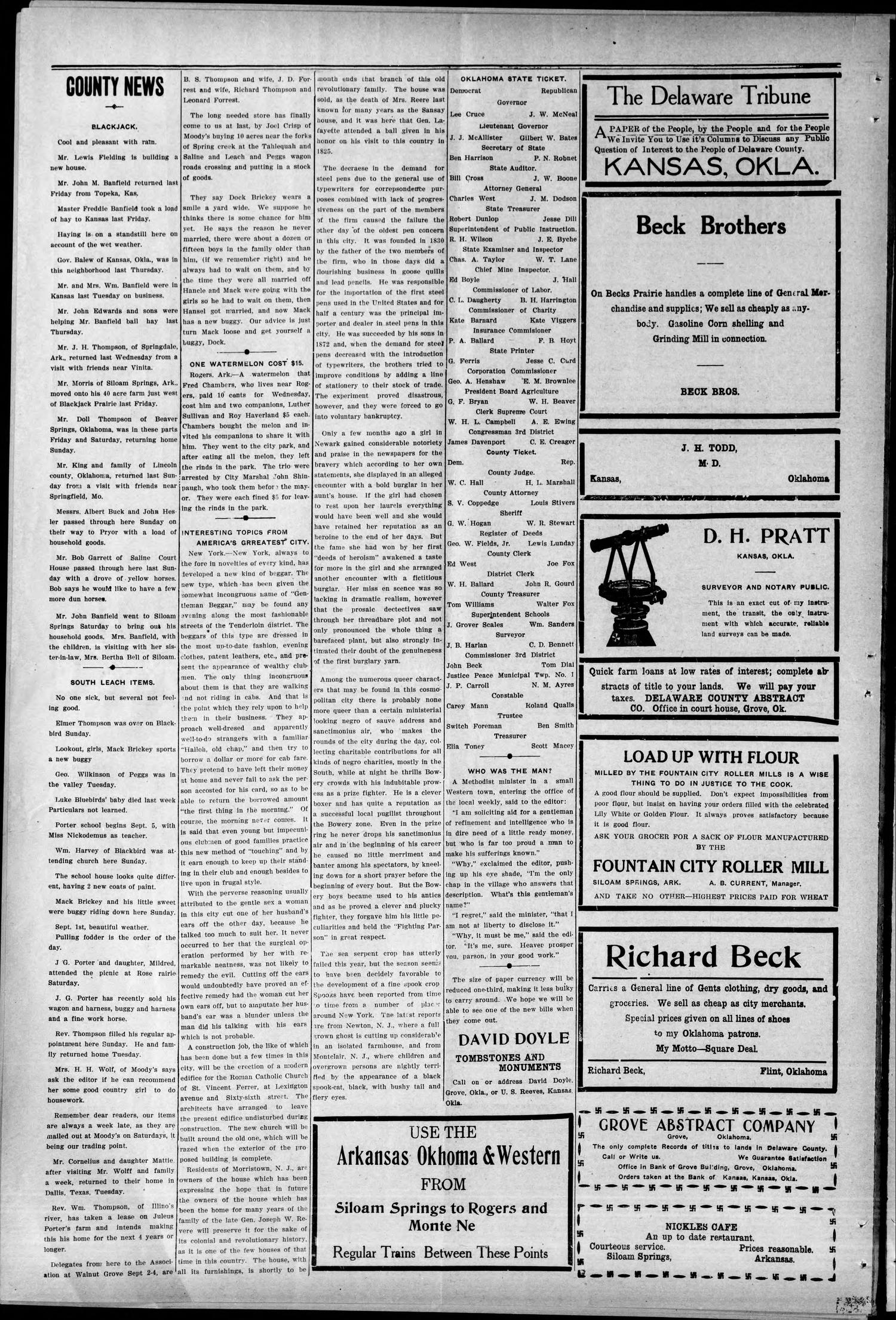 The Delaware Tribune (Kansas, Okla.), Vol. 1, No. 36, Ed. 1 Friday, September 9, 1910
                                                
                                                    [Sequence #]: 2 of 4
                                                