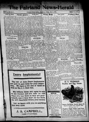 The Fairland News--Herald (Fairland, Okla.), Vol. 8, No. 47, Ed. 1 Friday, February 11, 1916