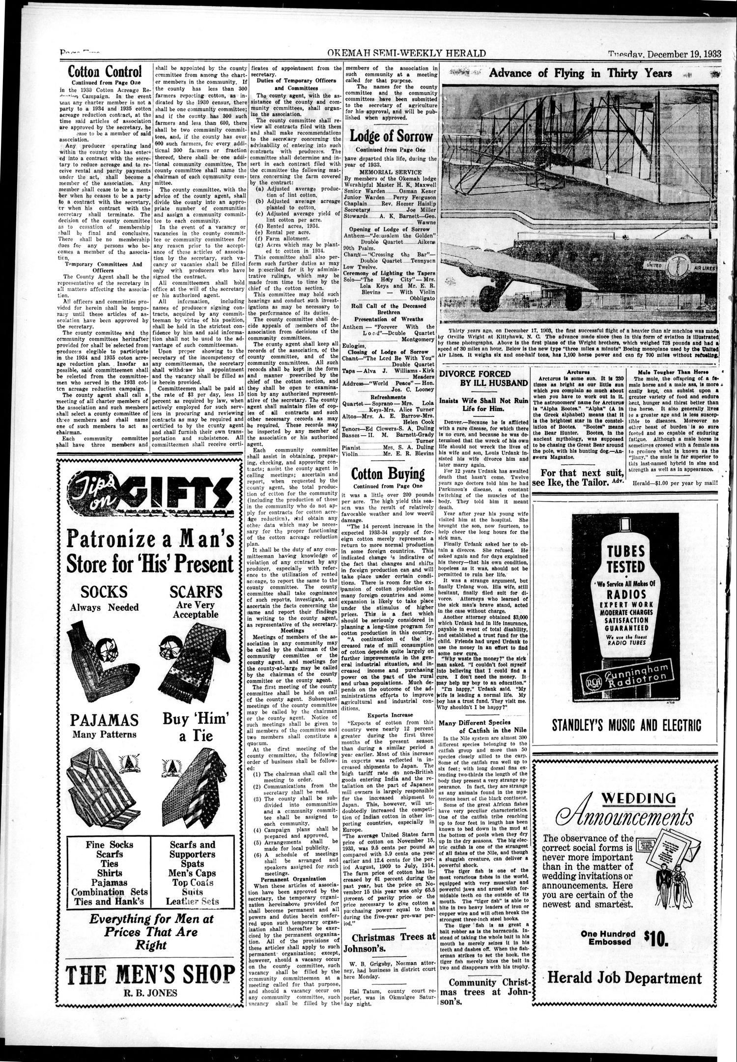 Okemah Semi-Weekly Herald (Okemah, Okla.), Vol. 1, No. 56, Ed. 1 Tuesday, December 19, 1933
                                                
                                                    [Sequence #]: 2 of 6
                                                