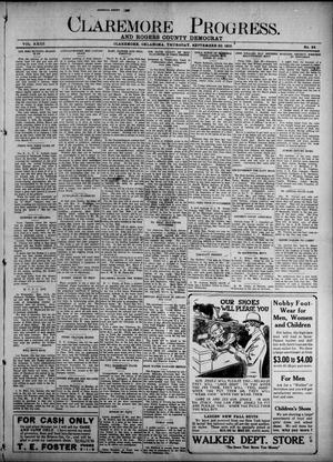 Primary view of object titled 'Claremore Progress. And Rogers County Democrat (Claremore, Okla.), Vol. 23, No. 34, Ed. 1 Thursday, September 30, 1915'.