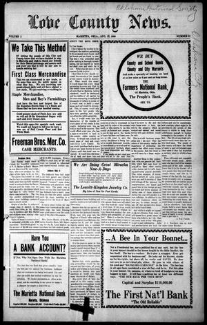 Love County News. (Marietta, Okla.), Vol. 2, No. 51, Ed. 1 Friday, August 27, 1909