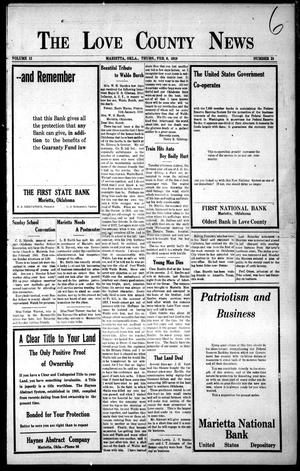 Primary view of object titled 'The Love County News (Marietta, Okla.), Vol. 5, No. 28, Ed. 1 Tuesday, February 6, 1912'.