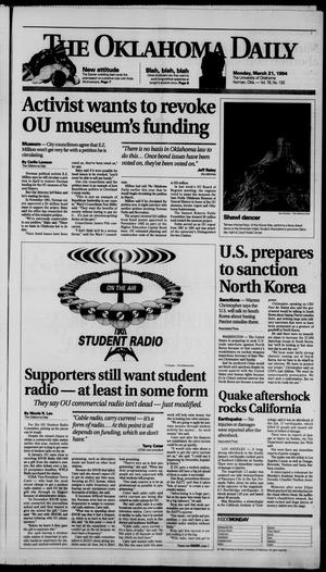 The Oklahoma Daily (Norman, Okla.), Vol. 78, No. 133, Ed. 1 Monday, March 21, 1994