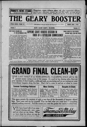 The Geary Booster (Geary, Okla.), Vol. 1, No. 41, Ed. 1 Friday, August 1, 1913