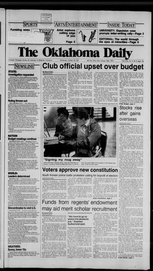 Primary view of object titled 'The Oklahoma Daily (Norman, Okla.), Vol. 73, No. 52, Ed. 1 Wednesday, October 28, 1987'.