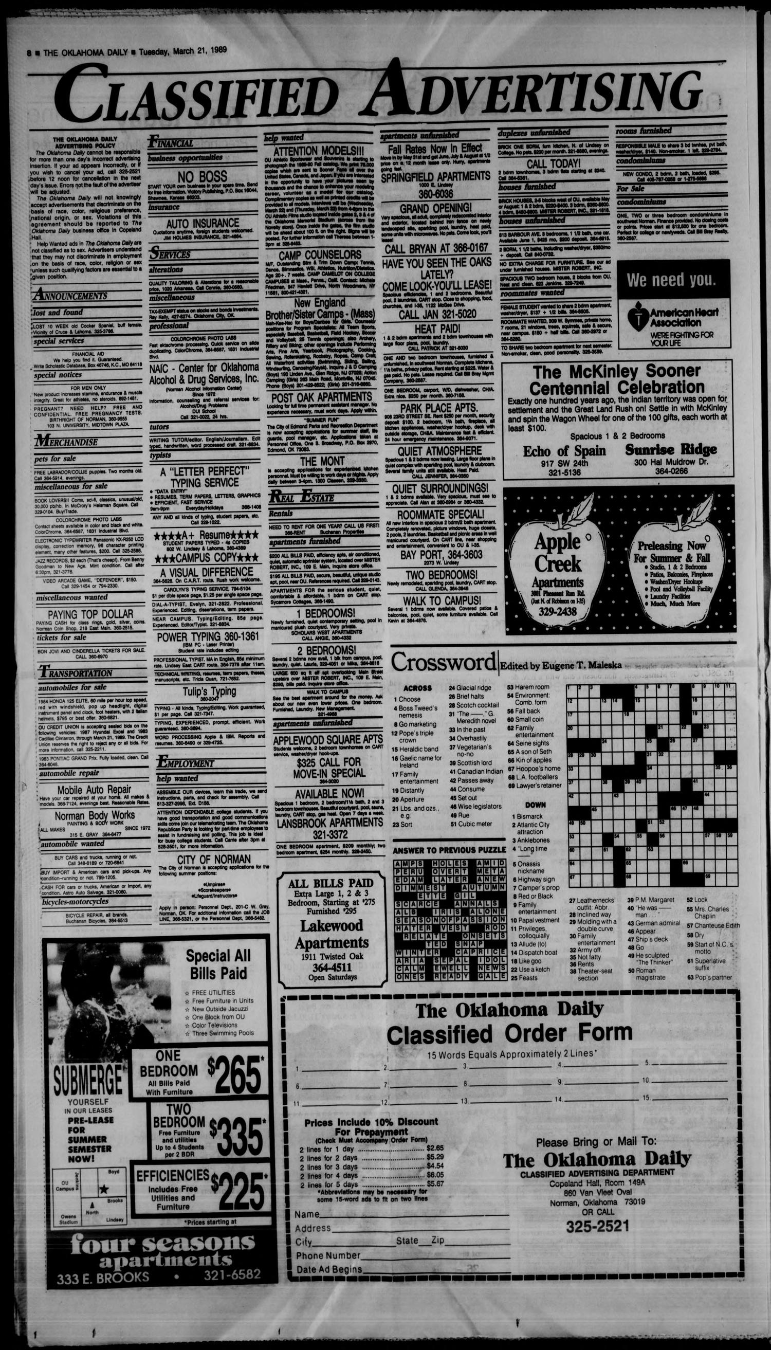 The Oklahoma Daily (Norman, Okla.), Vol. 73, No. 132, Ed. 1 Tuesday, March 21, 1989
                                                
                                                    [Sequence #]: 8 of 10
                                                