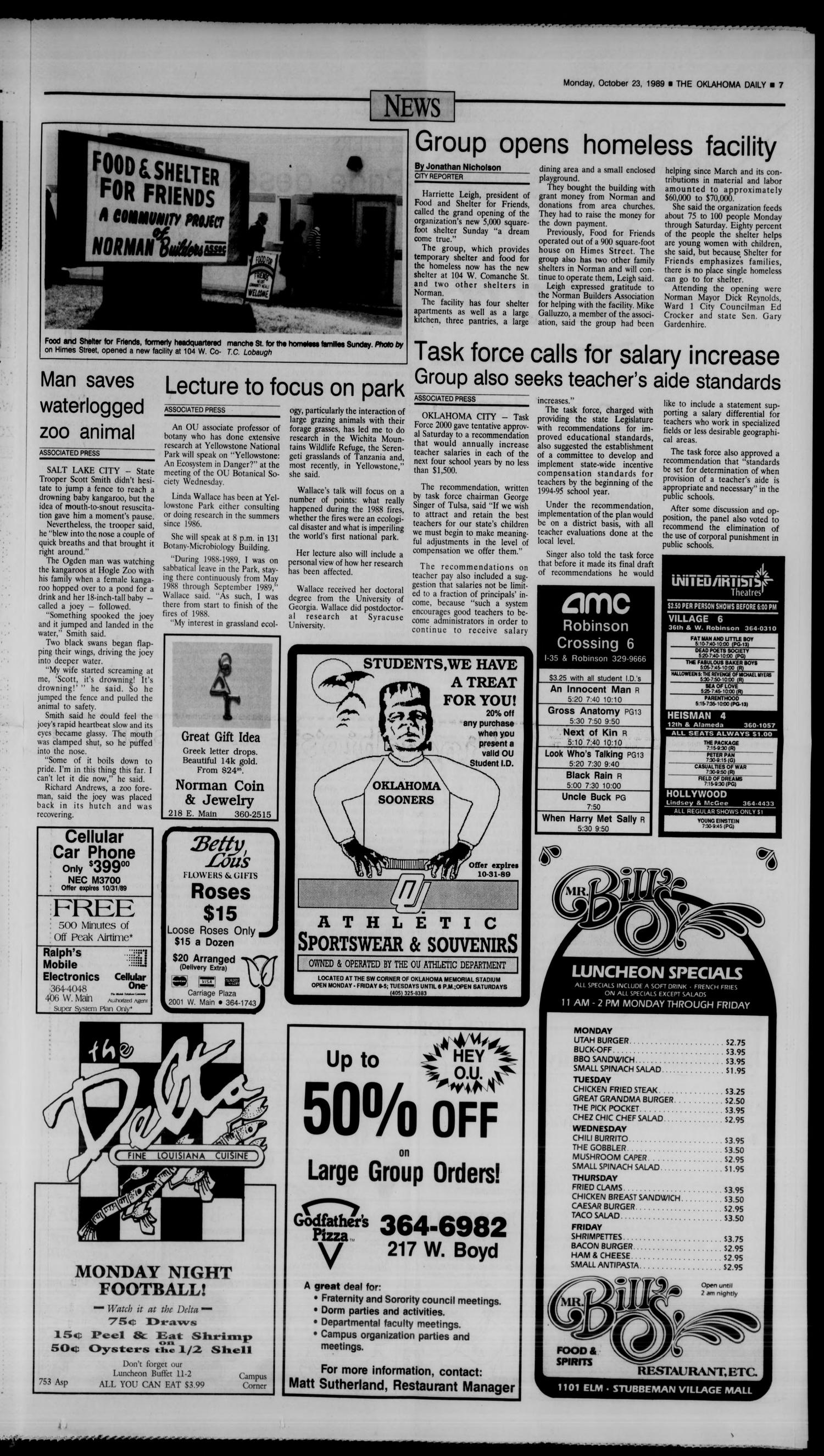 The Oklahoma Daily (Norman, Okla.), Vol. 74, No. 45, Ed. 1 Monday, October 23, 1989
                                                
                                                    [Sequence #]: 7 of 13
                                                