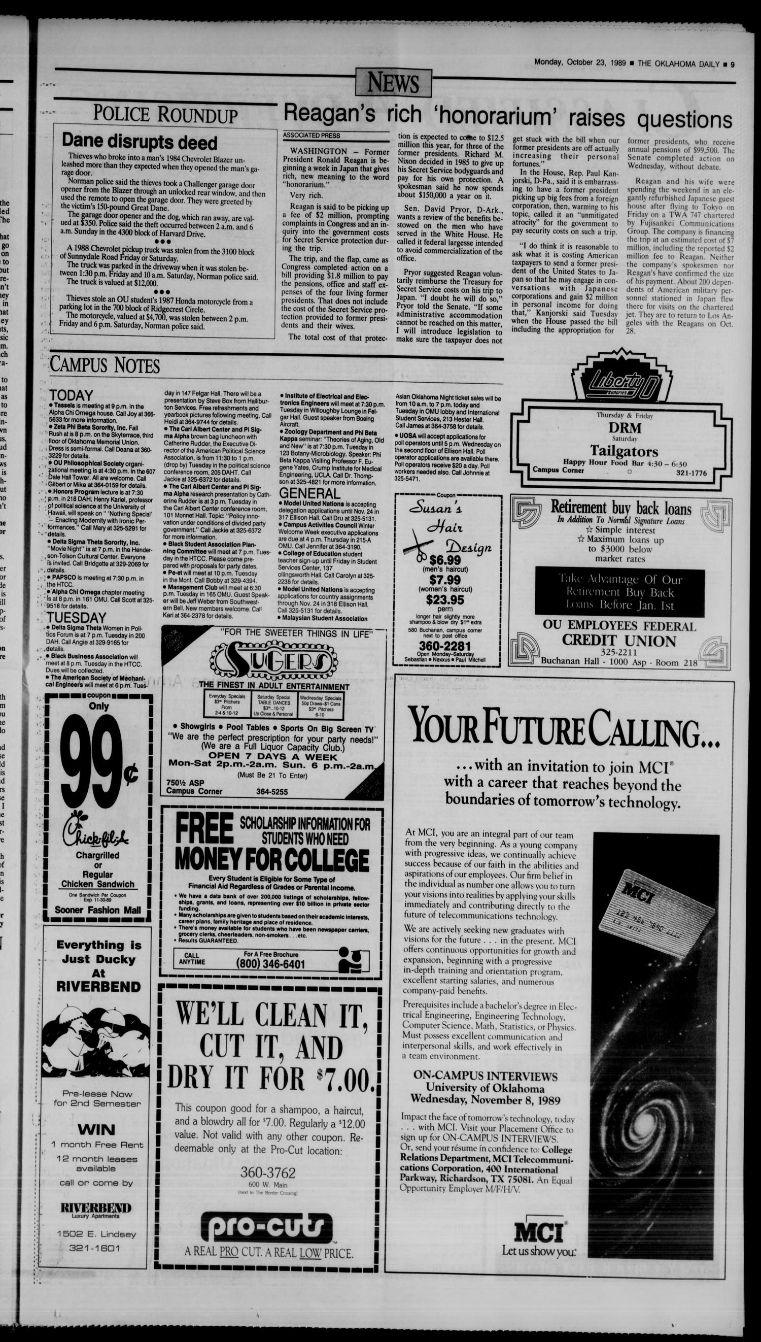 The Oklahoma Daily (Norman, Okla.), Vol. 74, No. 45, Ed. 1 Monday, October 23, 1989
                                                
                                                    [Sequence #]: 9 of 13
                                                