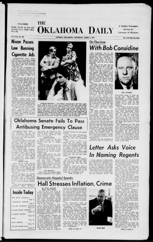 Primary view of object titled 'The Oklahoma Daily (Norman, Okla.), Vol. 56, No. 122, Ed. 1 Thursday, April 2, 1970'.