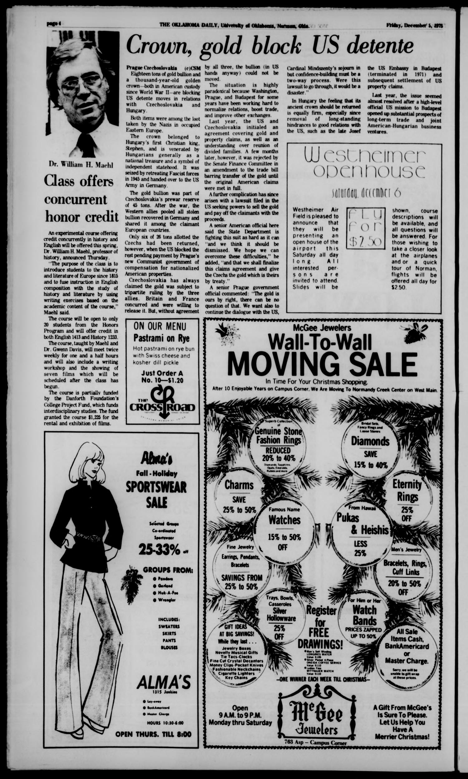 The Oklahoma Daily (Norman, Okla.), Vol. 62, No. 72, Ed. 1 Friday, December 5, 1975
                                                
                                                    [Sequence #]: 4 of 32
                                                