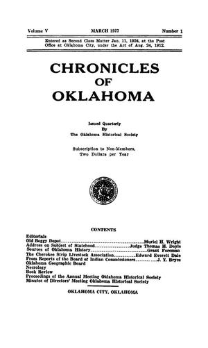 Primary view of object titled 'Chronicles of Oklahoma, Volume 5, Number 1, March 1927'.