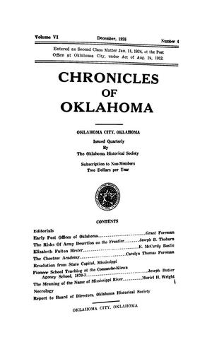Chronicles of Oklahoma, Volume 6, Number 4, December 1928