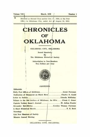 Primary view of object titled 'Chronicles of Oklahoma, Volume 7, Number 1, March 1929'.