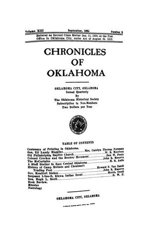 Primary view of object titled 'Chronicles of Oklahoma, Volume 13, Number 3, September 1935'.