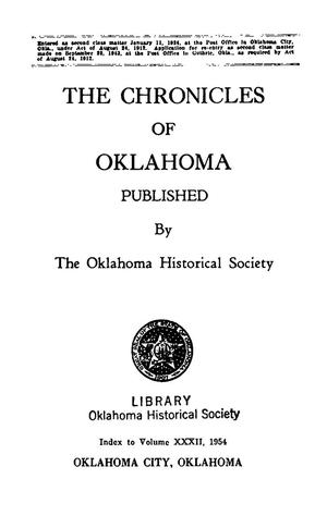 Chronicles of Oklahoma, Volume 32 Index, 1954