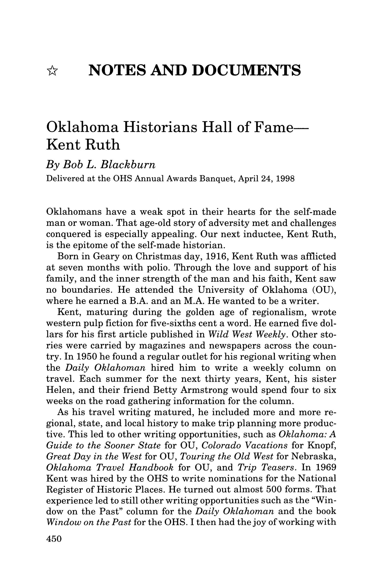 Chronicles of Oklahoma, Volume 76, Number 4, Winter 1998-99
                                                
                                                    450
                                                