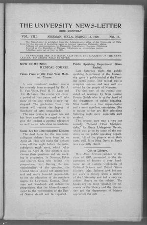 Primary view of object titled 'The University News=Letter (Norman, Okla.), Vol. 8, No. 11, Ed. 1 Monday, March 15, 1909'.