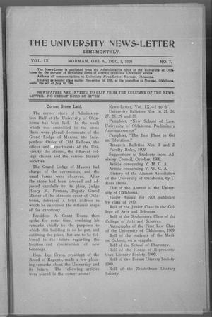 The University News=Letter (Norman, Okla.), Vol. 9, No. 7, Ed. 1 Wednesday, December 1, 1909