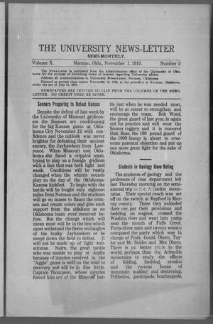 The University News-Letter (Norman, Okla.), Vol. 10, No. 2, Ed. 1 Tuesday, November 1, 1910