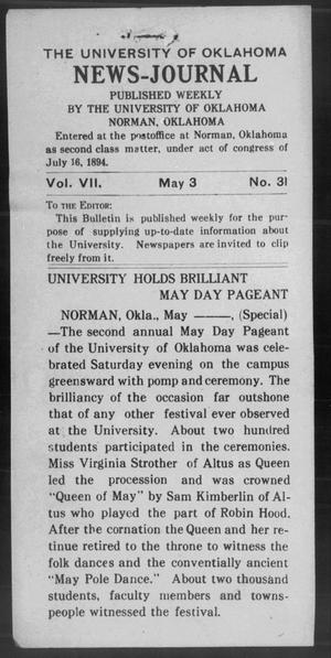 The University of Oklahoma News-Journal (Norman, Okla.), Vol. 7, No. 31, Ed. 1 Monday, May 3, 1915