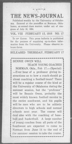 The News-Journal (Norman, Okla.), Vol. 8, No. 17, Ed. 1 Tuesday, February 15, 1916