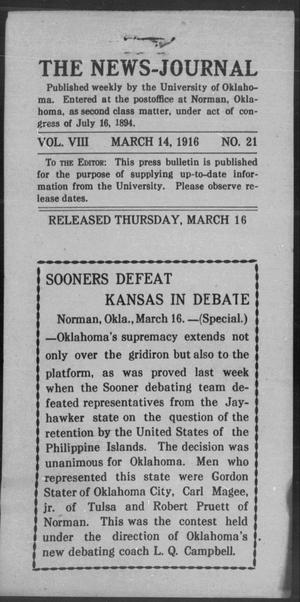 The News-Journal (Norman, Okla.), Vol. 8, No. 21, Ed. 1 Tuesday, March 14, 1916